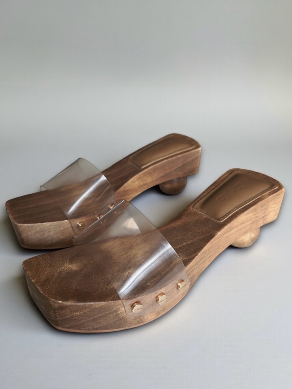 🌟SALE Cult Gaia Nia Wooden Vinyl Spherical Heel Mule Sandals